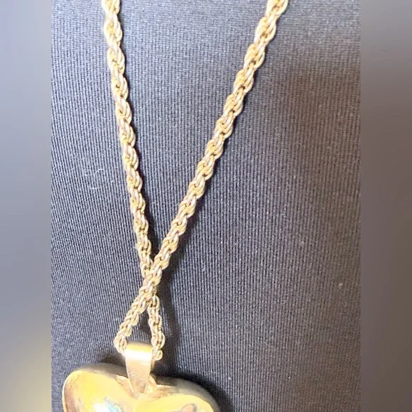 Vintage Gold Tone Puffy Heart Pendant Necklace Rope Chain 24” - Picture 9 of 12